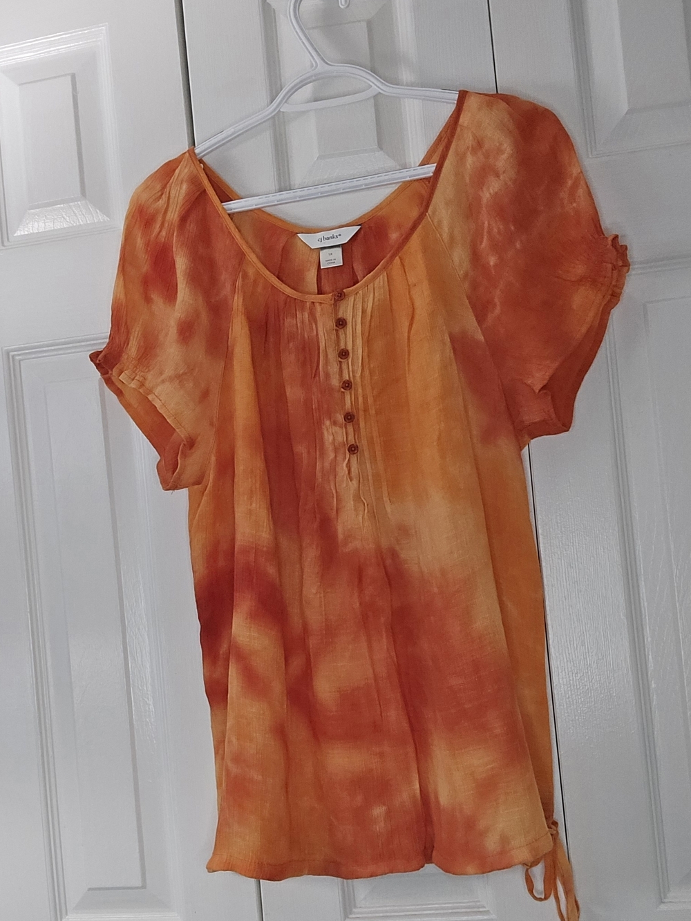 Women's Orange Tie-Dye Short Sleeve Blouse